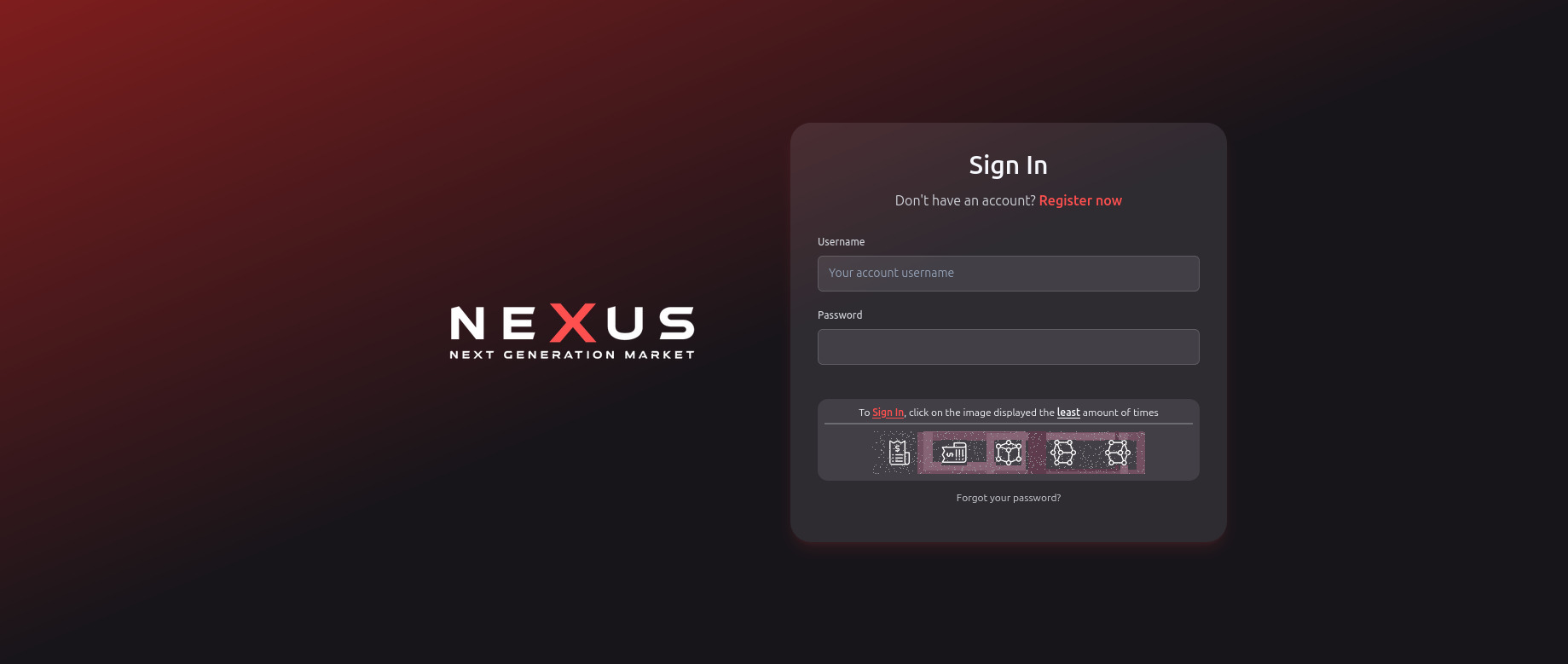 Nexus Market Login Page