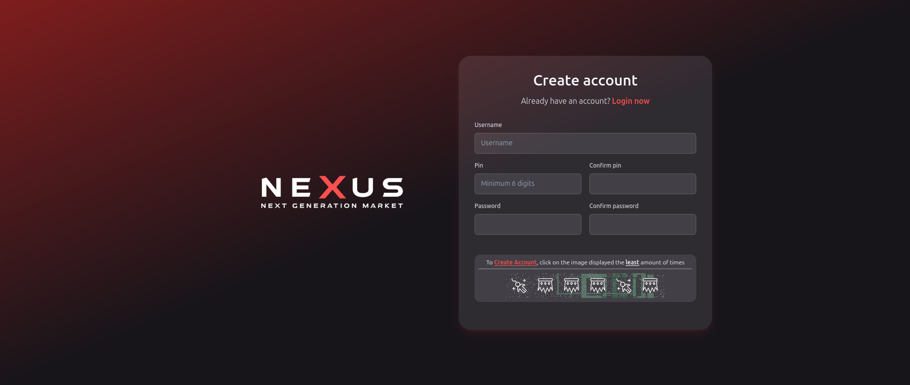Nexus Market Registration Page